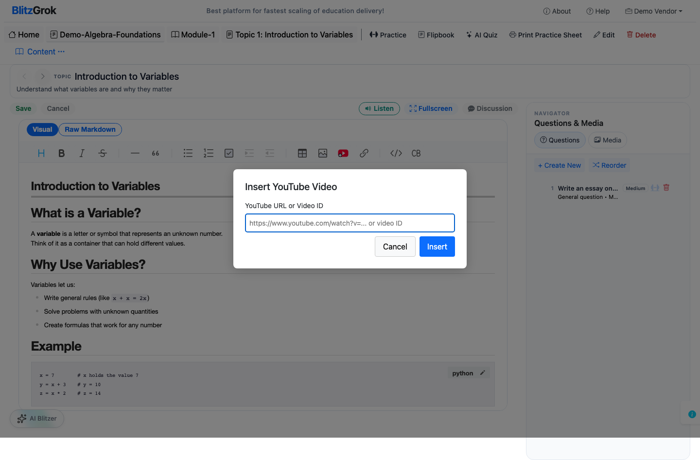 YouTube URL dialog after clicking button