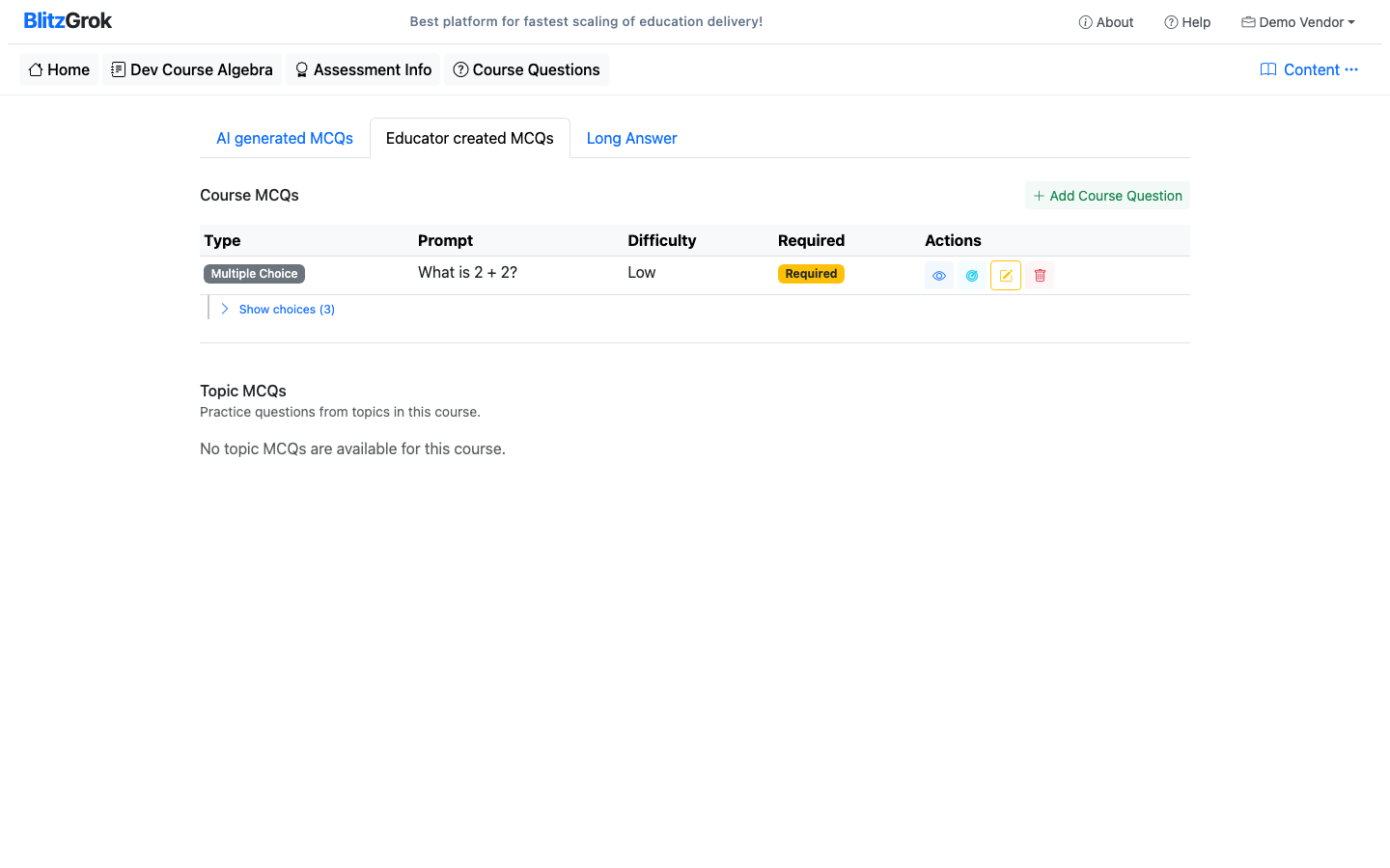 Educator created MCQs tab