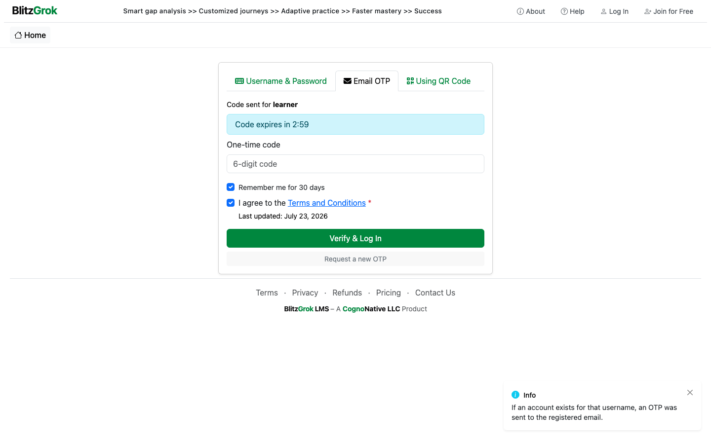 Email OTP verify form with countdown