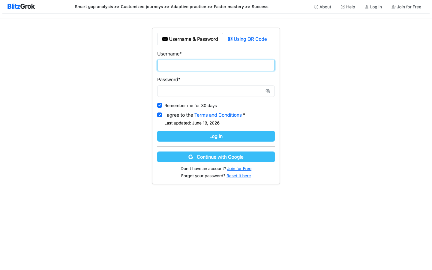 Login page